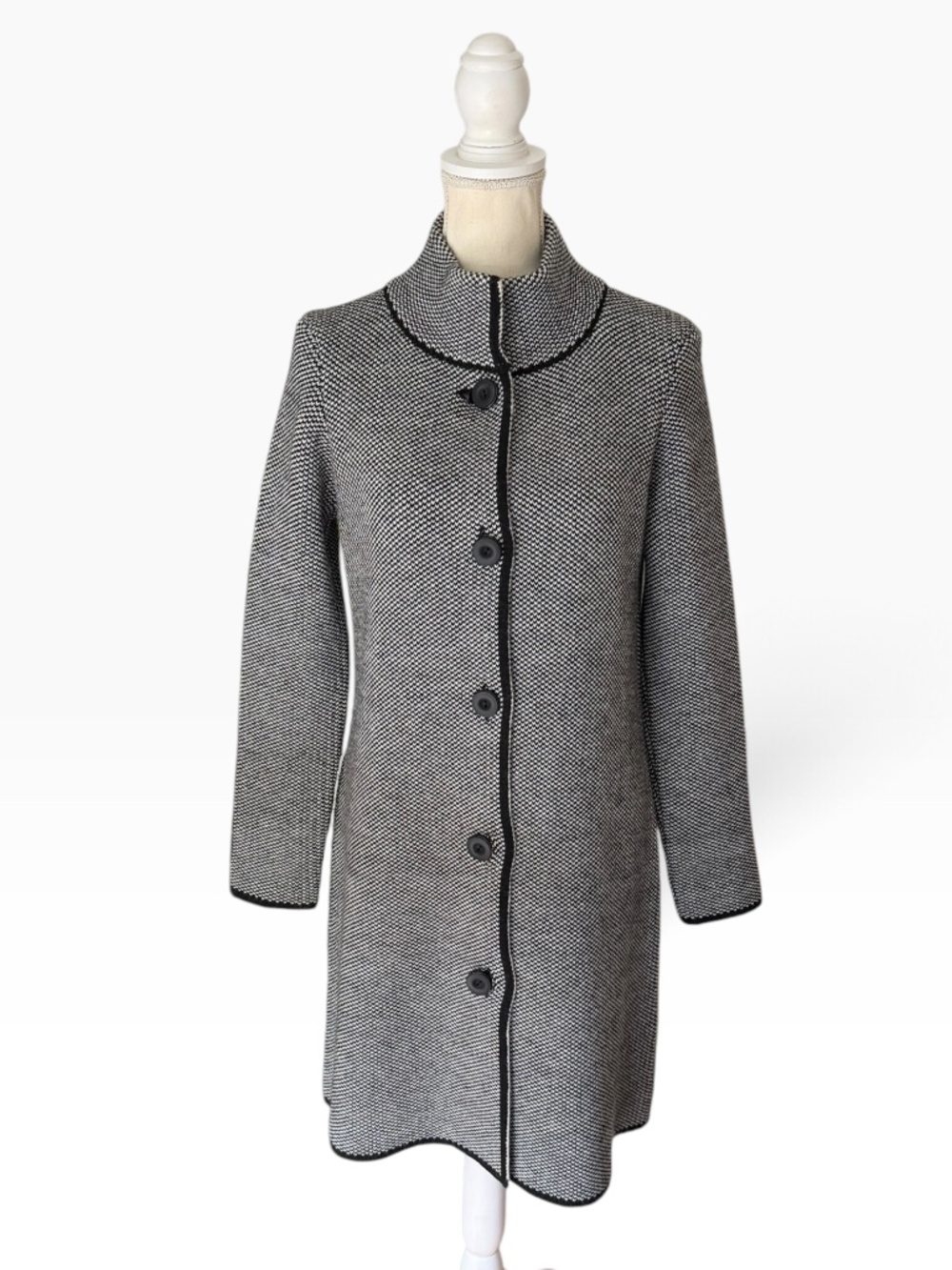 Cocogio Italy Wool Blend Longline Sweater Coat Black White Cardigan M